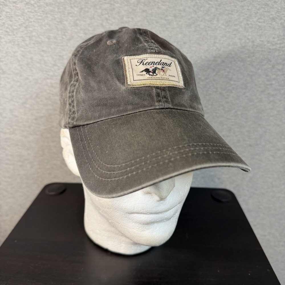 Keeneland Horse Racing Hat Cap Gray Washed Distressed Patch Strapback Dad Hat